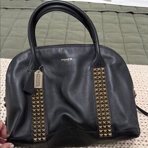 Large black leather satchel Coach Bag